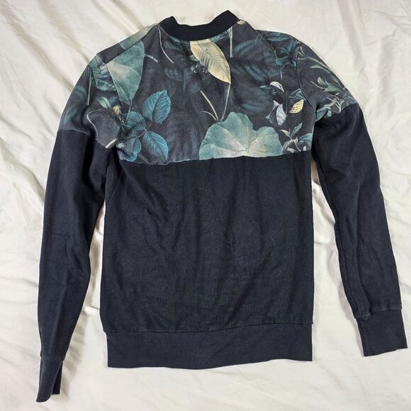 Zara Man Floral Bomber Jacket Mens M Black Green Zip Up Lightweight Causal - Picture 1 of 8